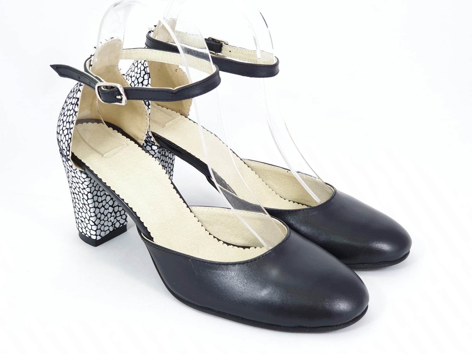 Sandale dama piele negru cu alb Elvira
